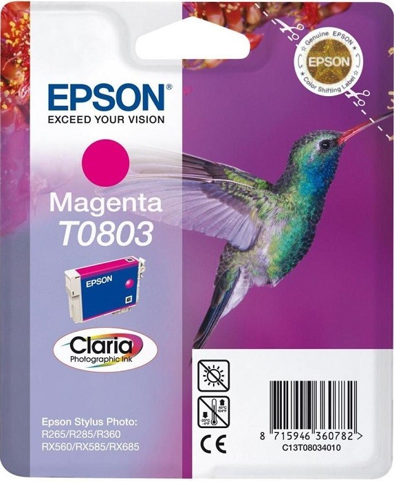 Картридж струйный Epson оригинальный C13T08034011 / C13T08034010 T0803 пурпурный, стандартной емкости P50/PX660 (cons ink)