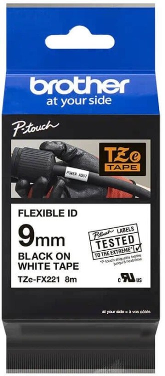 Кассета с лентой для печати наклеек Brother оригинальная TZE-FX221 (TZeFX221) для P-Touch, лента 9мм*8м, чёрный на белом Кассета с лентой для печати наклеек Brother оригинальная TZE-FX221 (TZeFX221) для P-Touch, лента 9мм*8м, чёрный на белом
