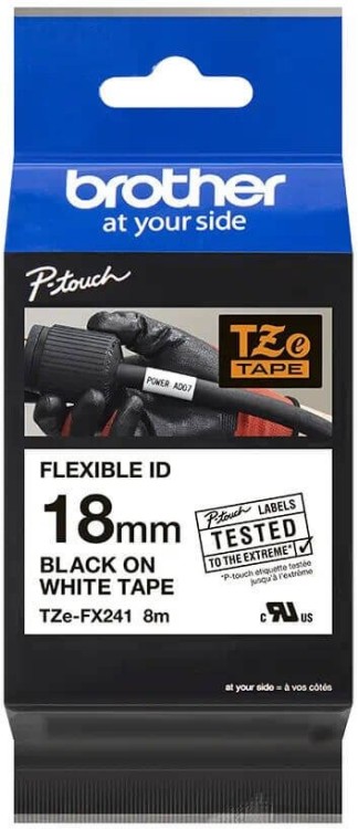Кассета с лентой для печати наклеек Brother оригинальная TZE-FX241 (TZeFX241) для P-Touch, лента 18мм*8м, чёрный на белом