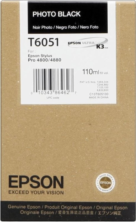 Картридж струйный Epson оригинальный T6051 / C13T605100 (photo black) оригинальный для Stylus Pro 4800/ 4880, чёрный фото, 110ml Картридж струйный Epson оригинальный T6051 / C13T605100 (photo black) оригинальный для Stylus Pro 4800/ 4880, чёрный фото, 110ml