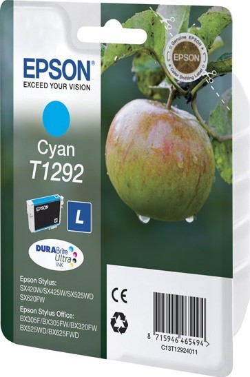 Картридж струйный Epson оригинальный C13T12924011 / C13T12924012 для SX420W, SX425W, SX525WD, SX620FW, BX305F, BX305FW, BX320FW, BX525WD, BX625FWD, голубой, L (cons ink)