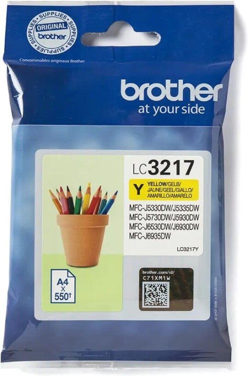 Картридж струйный Brother LC-3217Y (LC3217Y) оригинальный для принтеров MFC-J5330DW/ J5335DW/ J5730DW/ J5930DW/ J6530DW/ J6930DW/ J6935DW, жёлтый, 550 стр.