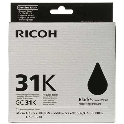 Картридж Ricoh GC 31K (405688) оригинальный для Ricoh Aficio GX e2600/ e3300N/ e3350N/ e5550N/ e7700N, черный, 1920 стр.