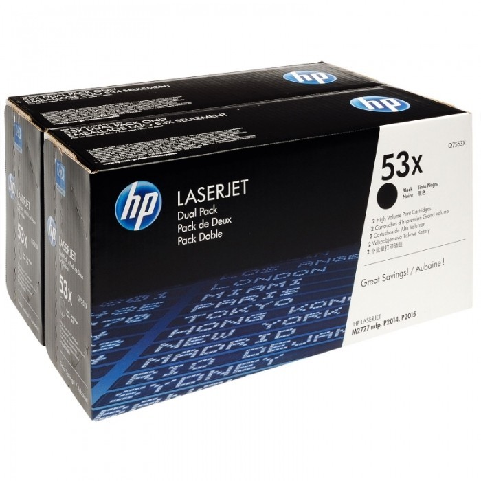 Картридж HP Q7553XD (53X) оригинальный для принтеров LaserJet P2011/ P2012/ P2013/ P2014/ P2015/ M2727 black, двойная упаковка 2*7000 страниц