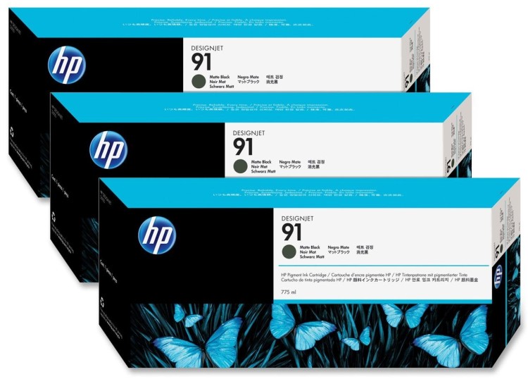 Картриджи оригинальные HP 91 (C9480A) для DJ Z6100, матовый черный, 3*775 мл