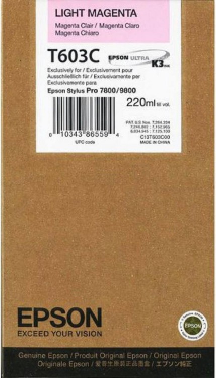 Картридж струйный Epson оригинальный T603C/ C13T603C00 (light magenta) оригинальный для Stylus Pro 7800/ 7880/ 9800/ 9880, светло-пурпурный, 220ml Картридж струйный Epson оригинальный T603C/ C13T603C00 (light magenta) оригинальный для Stylus Pro 7800/ 7880/ 9800/ 9880, светло-пурпурный, 220ml