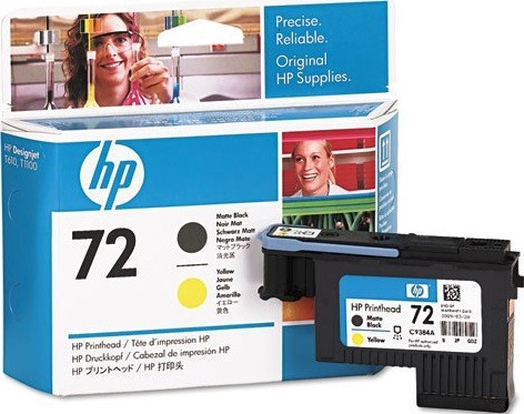 Печатающая головка HP №72 (C9384A) оригинальная для принтера HP DesignJet T610/ T620/ T770/ T790/ T795/ T1100/ T1120/ T1200/ T1300/ T2300, матово черная/желтая