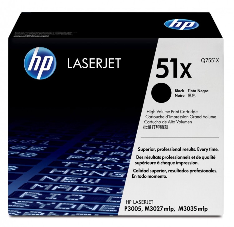 Картридж HP Q7551X (51X) оригинальный для принтеров LaserJet P3003dn/ P3003x/ P3004/ P3004d/ P3004n/ P3005/ P3005d/ P3005dn/ P3005n/ P3005x/ M3027/ M3027x/ M3035/ M3035xs black, 13000 страниц