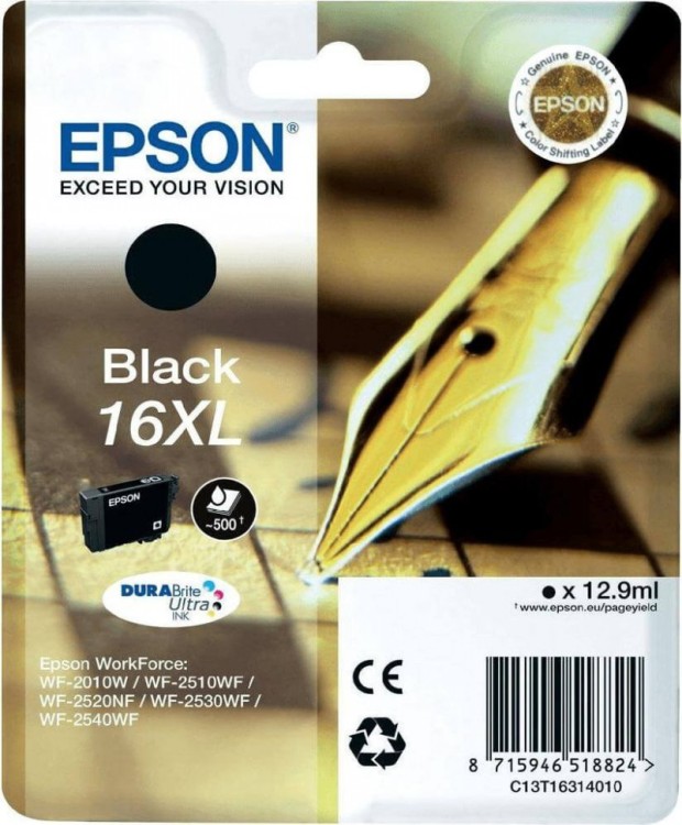 Картридж струйный Epson оригинальный C13T16314010 / C13T16314012 (16XL Black) оригинальный для WorkForce WF-2010W, увеличенный, чёрный